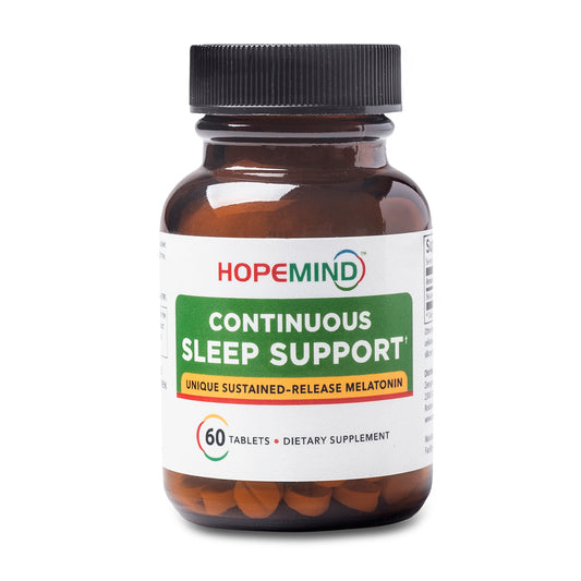 HopeMind Continuous Sleep Support supplement contains sustained-release melatonin which can help you sleep better.